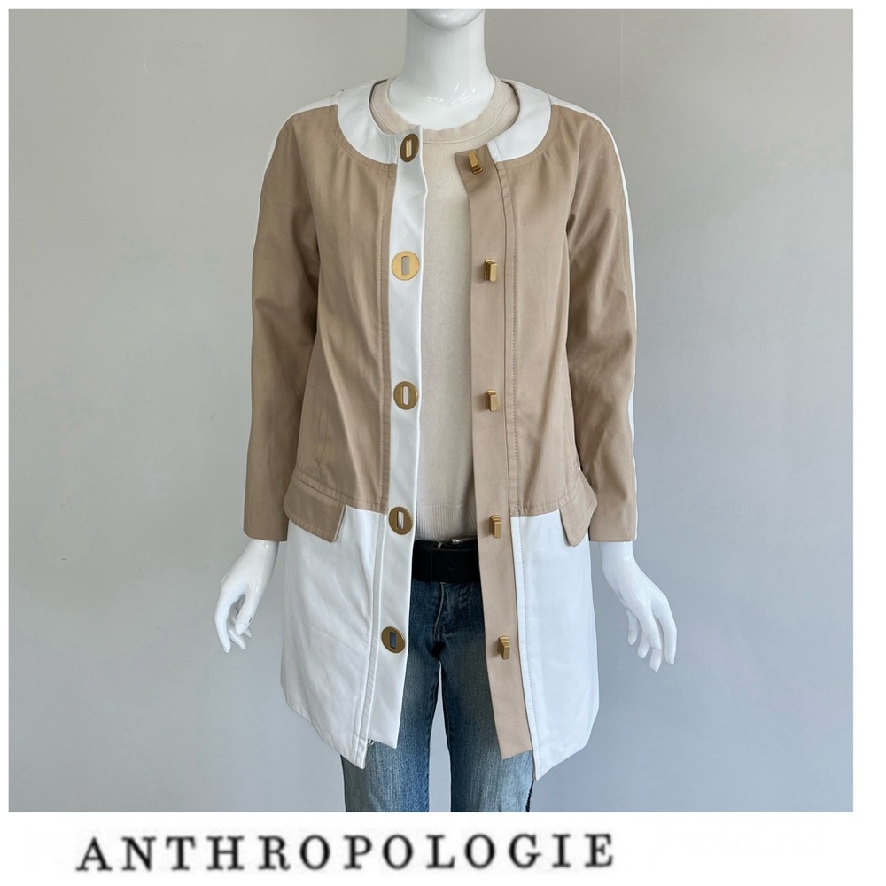ANTHROPOLOGIE x Leifsdottir White Beige Leather Long Sleeve Classic Jacket Sz 0